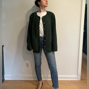 Susan Graver Teddy Boucle Forrest Green Button down Jacket L